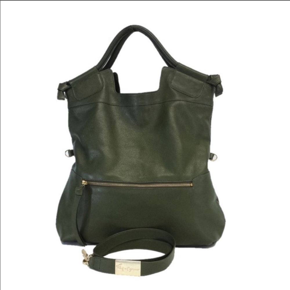 Large Foley + Corrina Green Leather Tote Bag